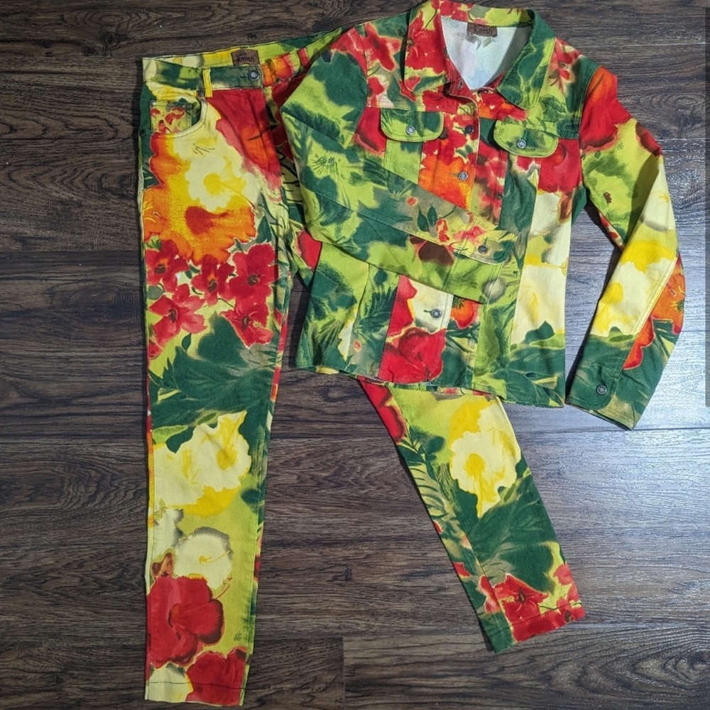 Vintage Léa Kanth Bright Floral Denim Ensemble (Rare) - Picture 2 of 10